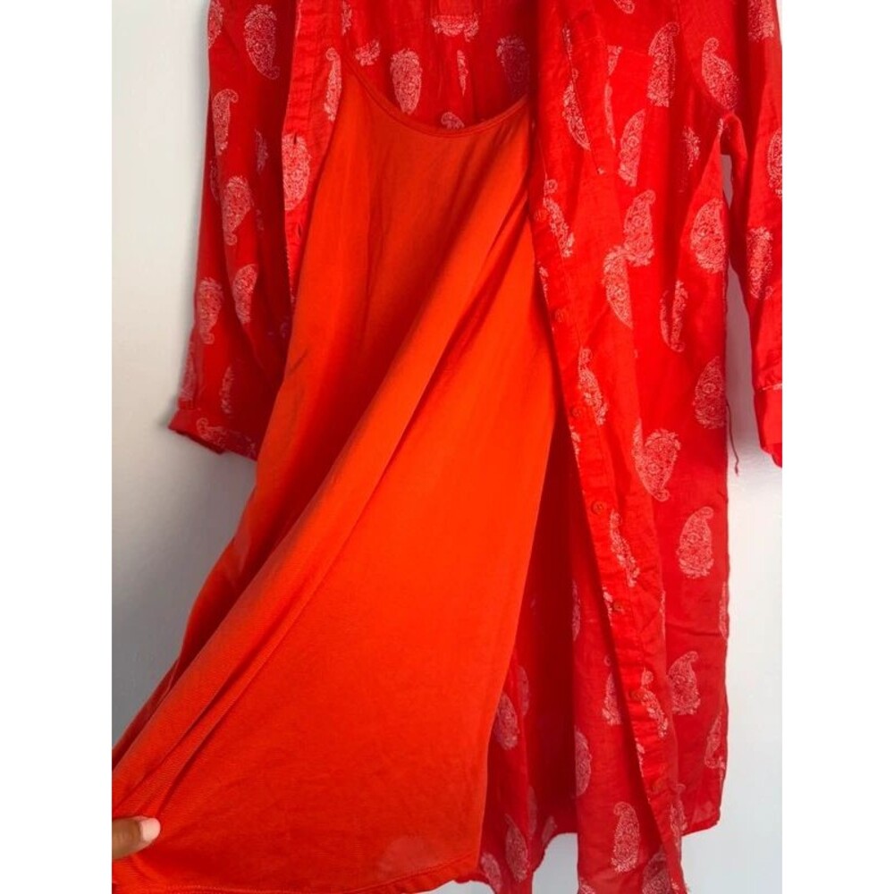 Old Navy Petite Red Paisley Button Front Tunic Blouse with Attached Cami Size M - Picture 8 of 11